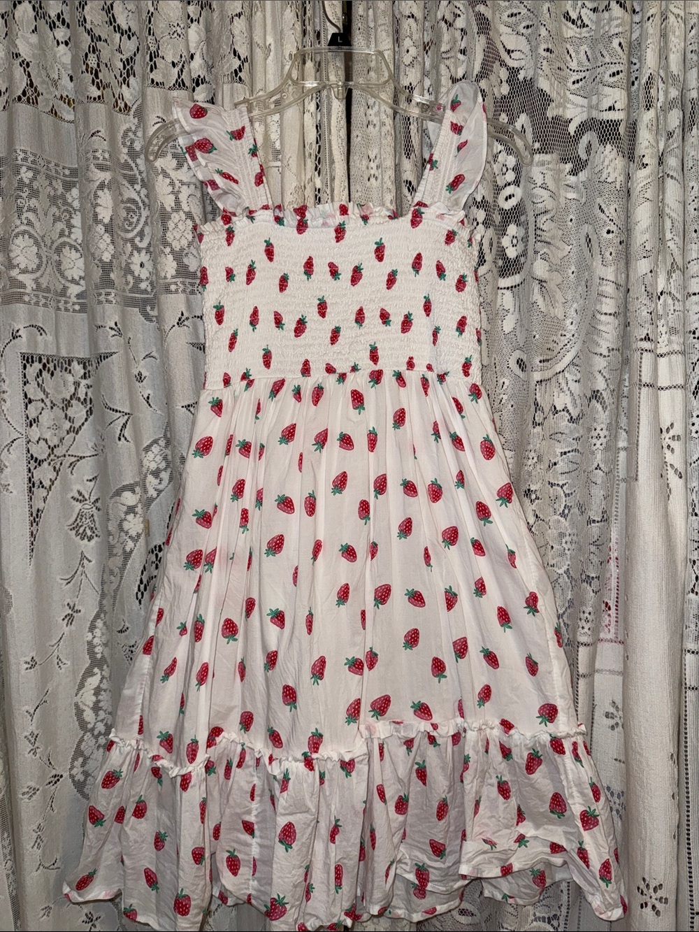 Crewcuts White Strawberry Print Sundress with Ruffle Hem